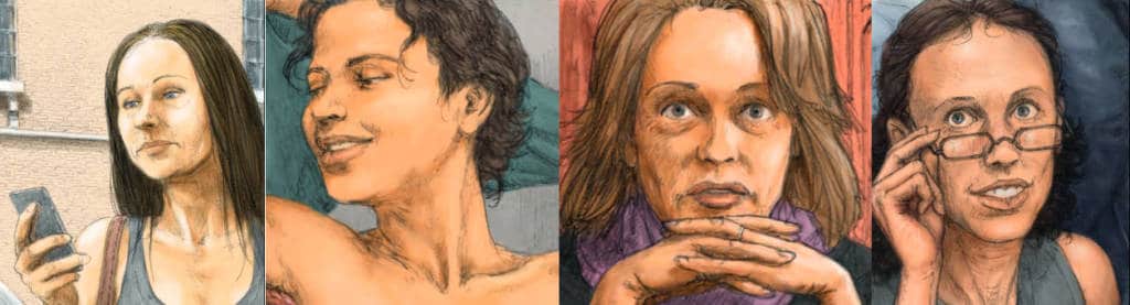 Axel et ses protagonistes : Flavia, Fred, Françoise, Valérie