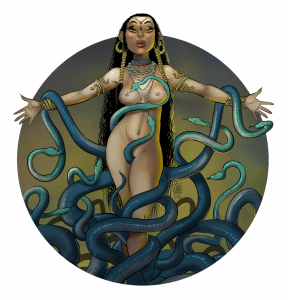 Josep Giró, Lilith - debout au milieu d’un nid de serpents – Lilith, première femme d’Adam, démonesse supremo, Reine des Enfers.