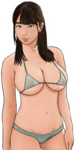 Une femme debout aux cheveux longs en maillot de bain